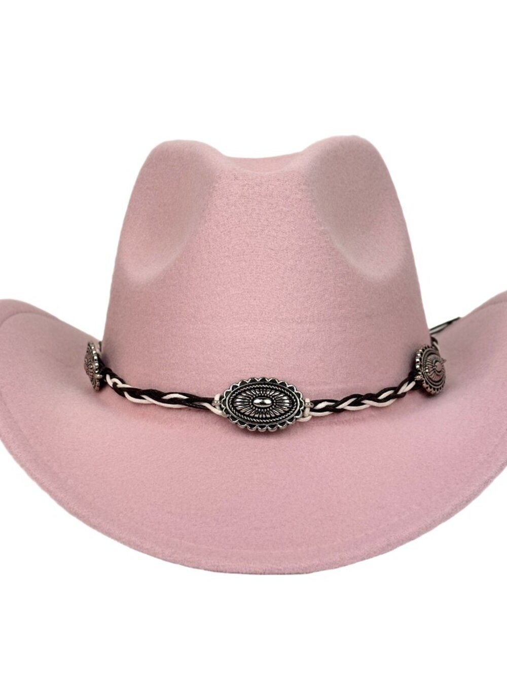 Light Pink Western Cowboy Cowgirl Hat Braided Concho Band Wide Brim Festival